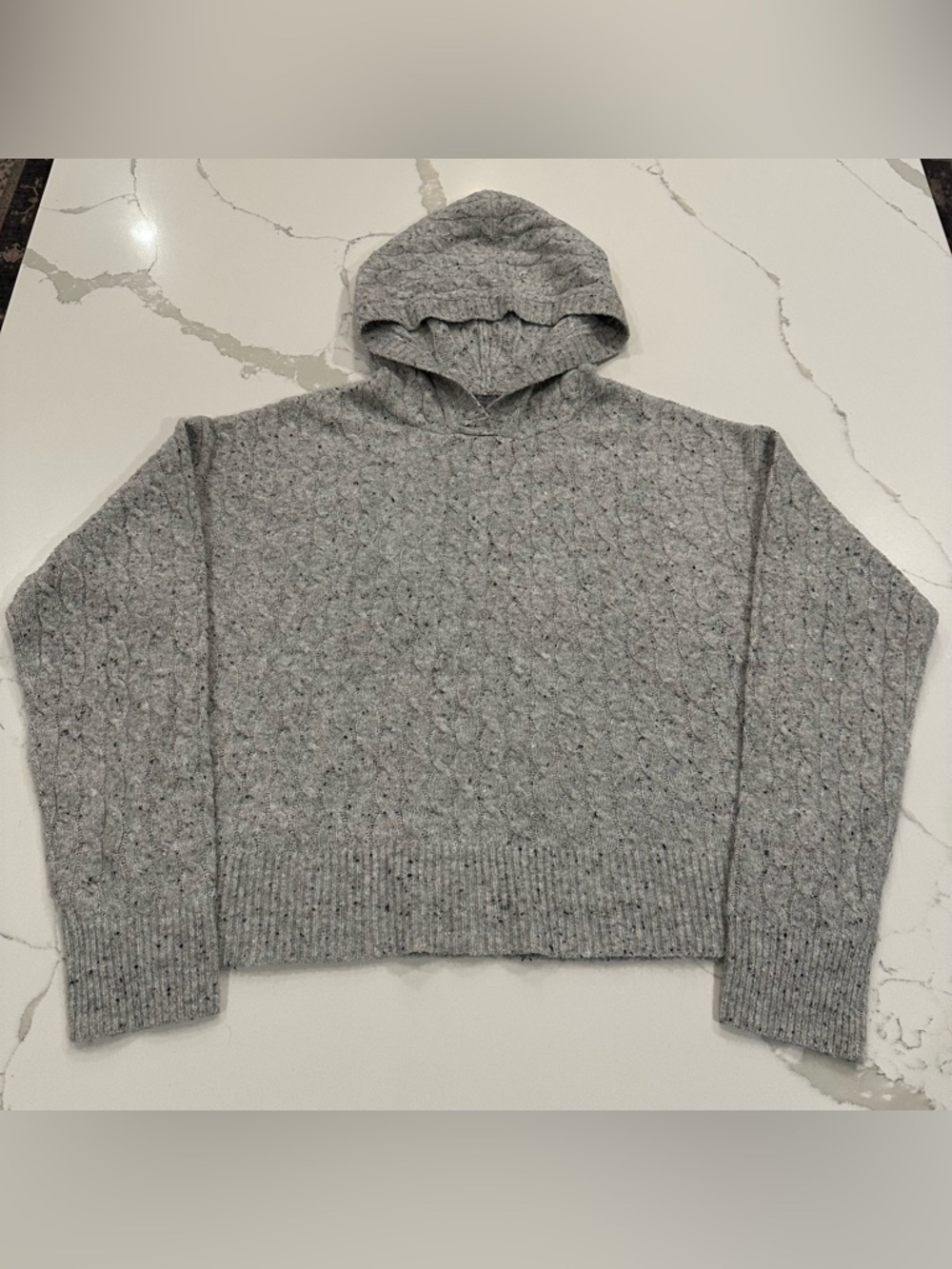 Auden Luxury Collection Cable Knit Hoodie Sweater Women’s M Gray Cropped Soft
